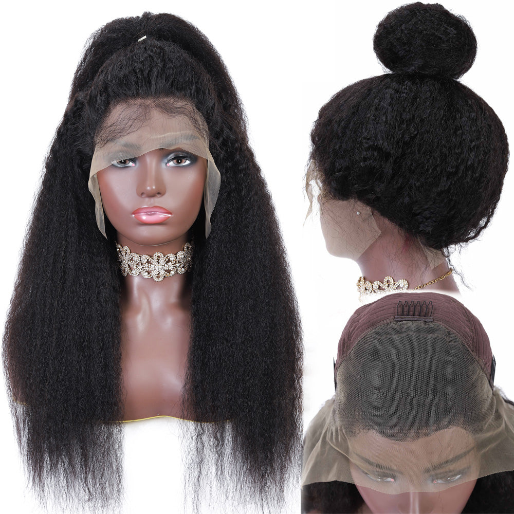 IDHERE Kinky Straight Lace Front Wig 13x6 Hd Lace Frontal Yaki Human Hair Wigs