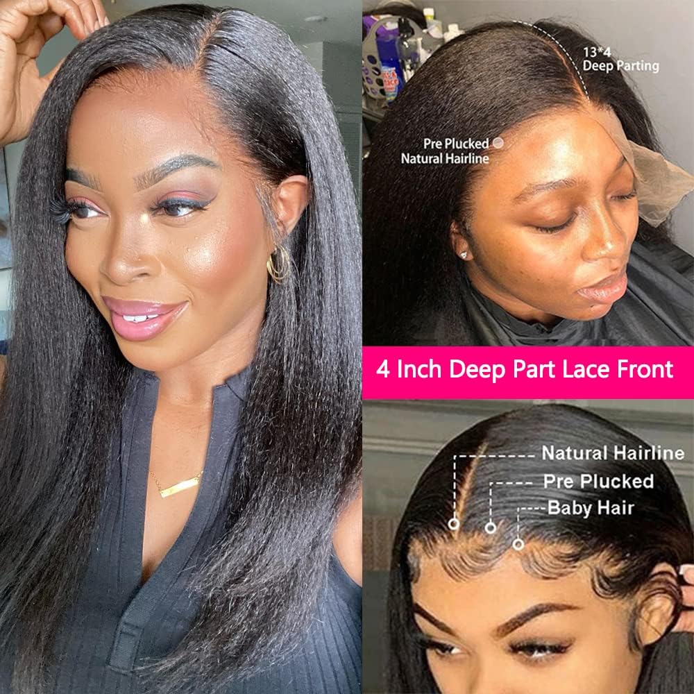 IDHERE Kinky Straight Lace Front Wigs Human Hair Wigs HD 13x4 Glueless Lace Frontal Wigs