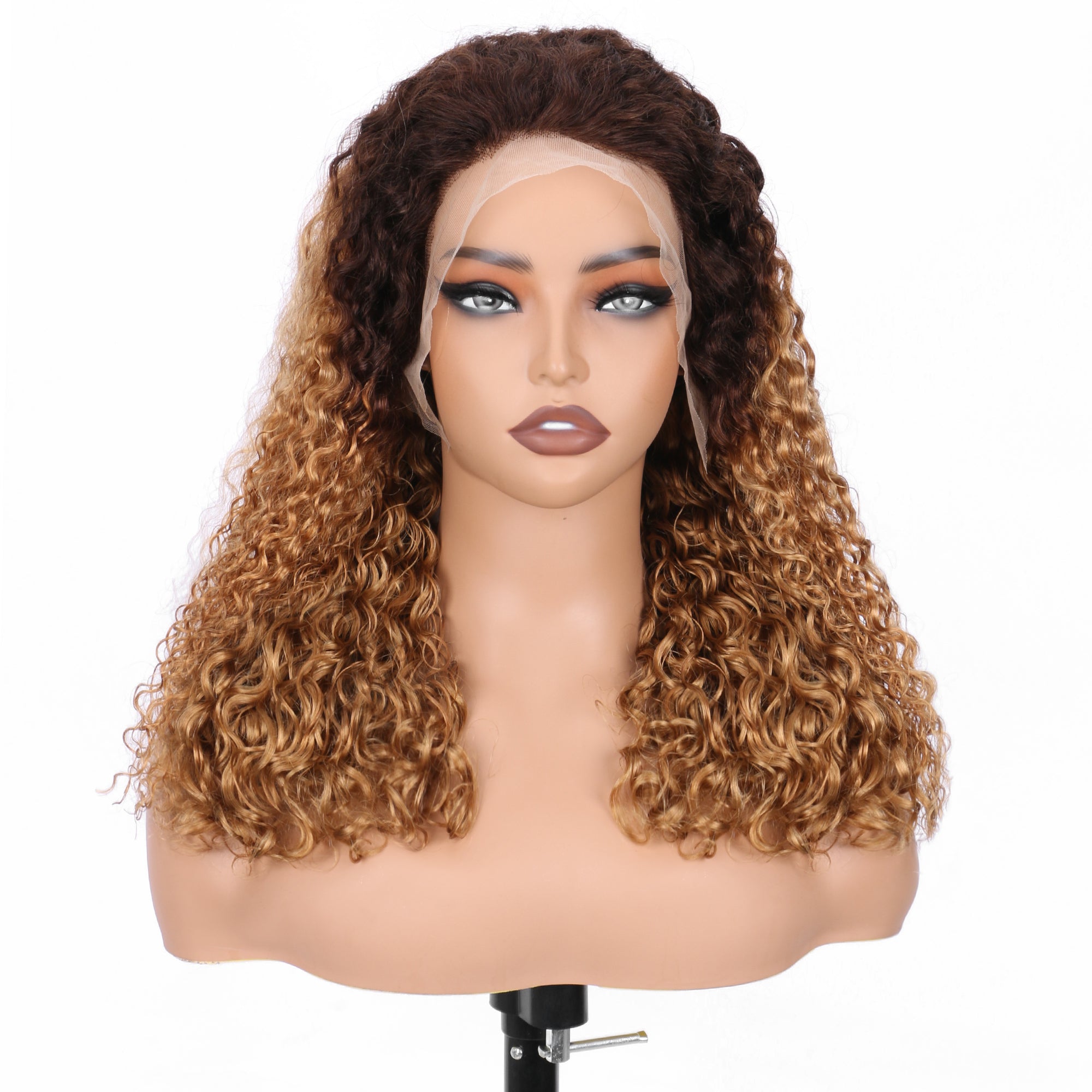 IDHERE New Super Double Drawn Pixie Curly T4/27 Honey Blonde 13x4 Lace Frontal Human Hair Wig