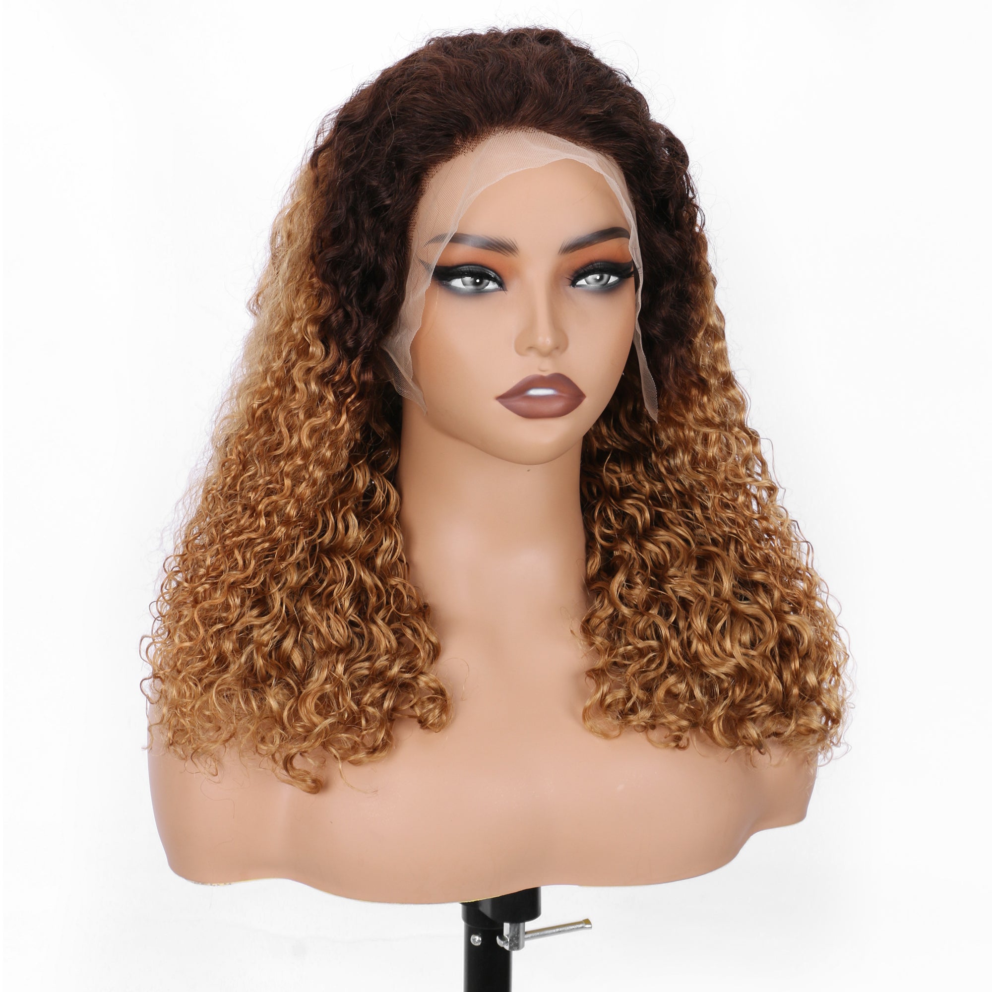 IDHERE New Super Double Drawn Pixie Curly T4/27 Honey Blonde 13x4 Lace Frontal Human Hair Wig