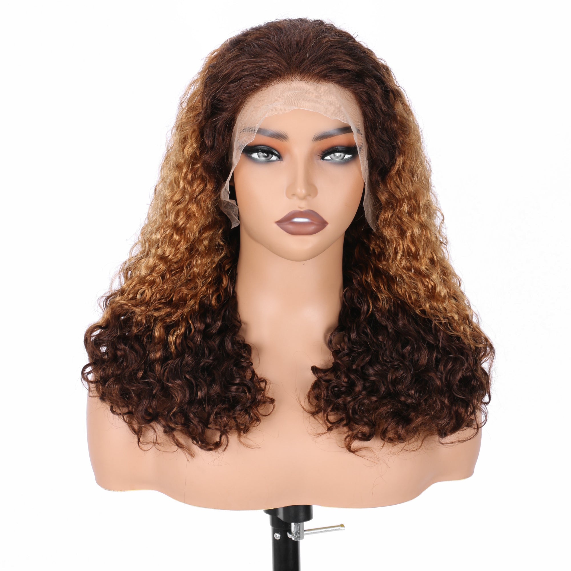 IDHERE New Super Double Drawn Pixie Curly T4/27/4 Honey Blonde 13x4 Lace Frontal Human Hair Wig