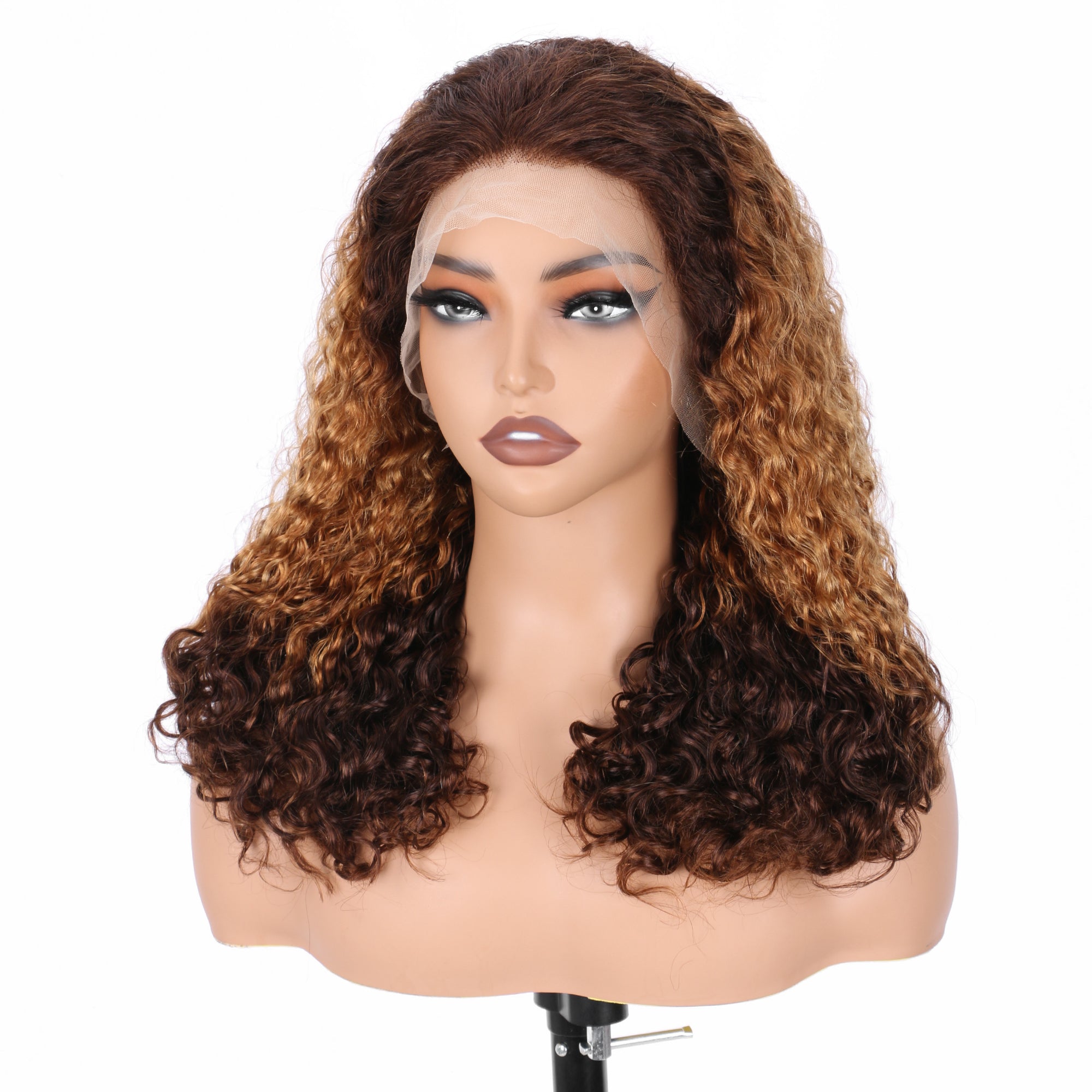 IDHERE New Super Double Drawn Pixie Curly T4/27/4 Honey Blonde 13x4 Lace Frontal Human Hair Wig