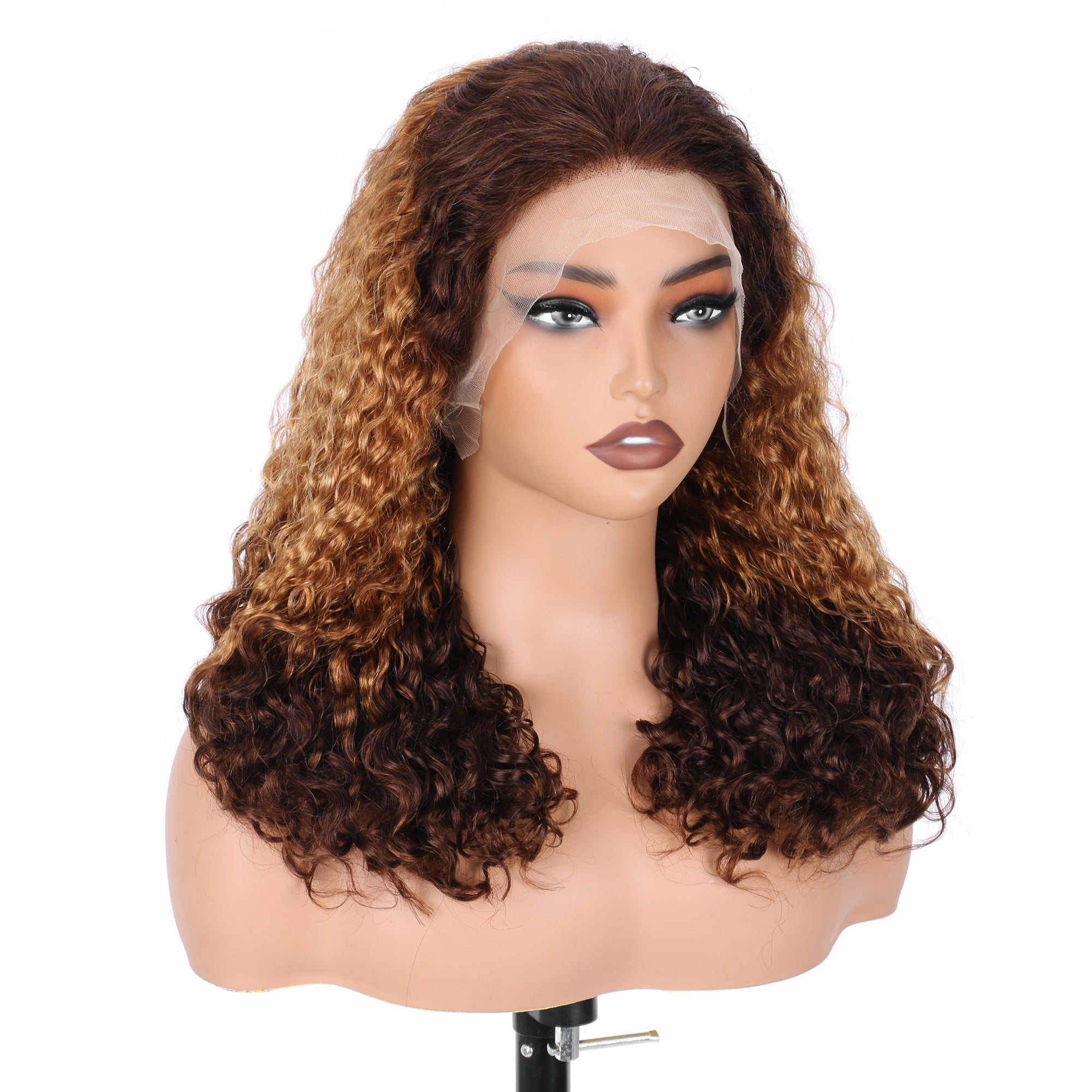 IDHERE New Super Double Drawn Pixie Curly T4/27/4 Honey Blonde 13x4 Lace Frontal Human Hair Wig