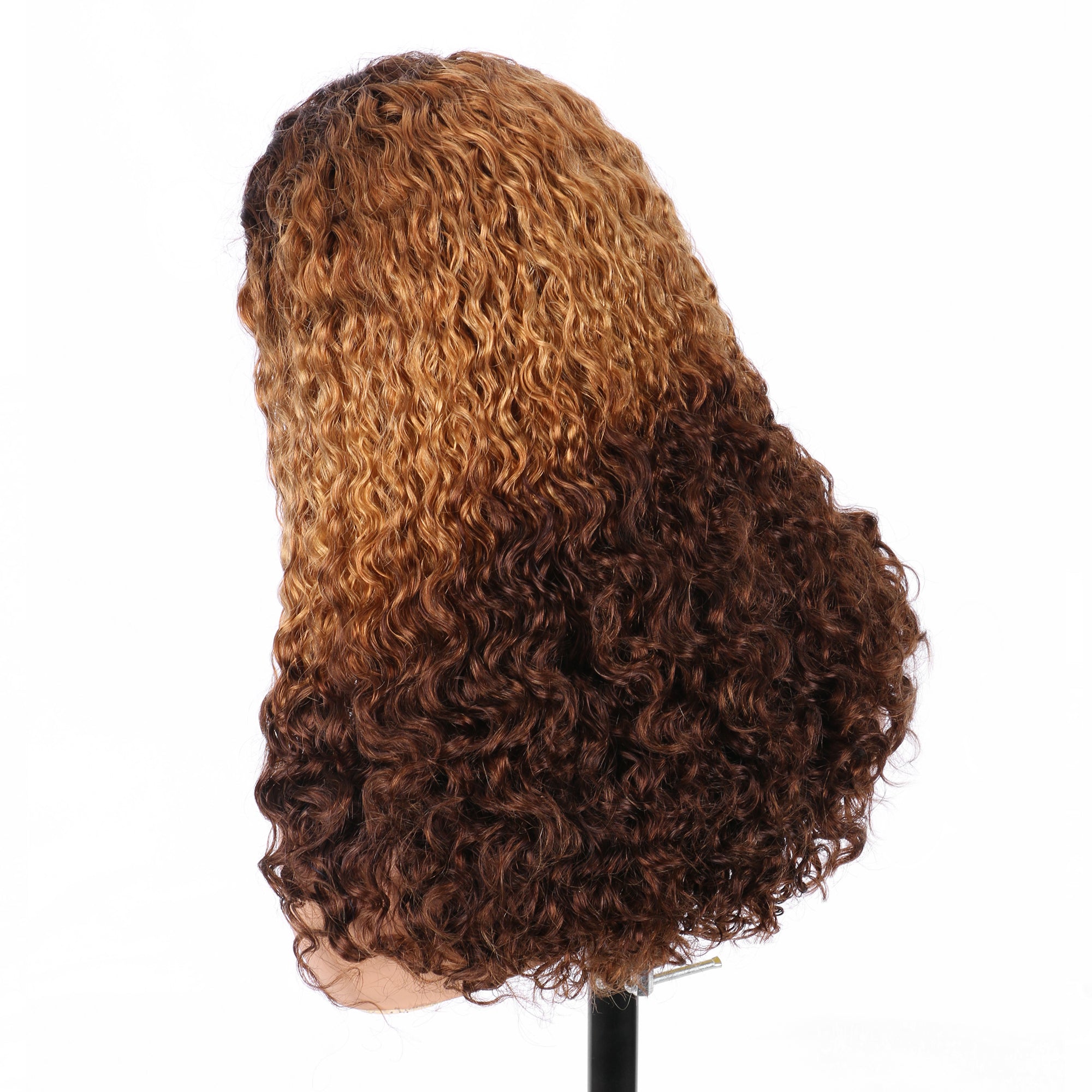 IDHERE New Super Double Drawn Pixie Curly T4/27/4 Honey Blonde 13x4 Lace Frontal Human Hair Wig