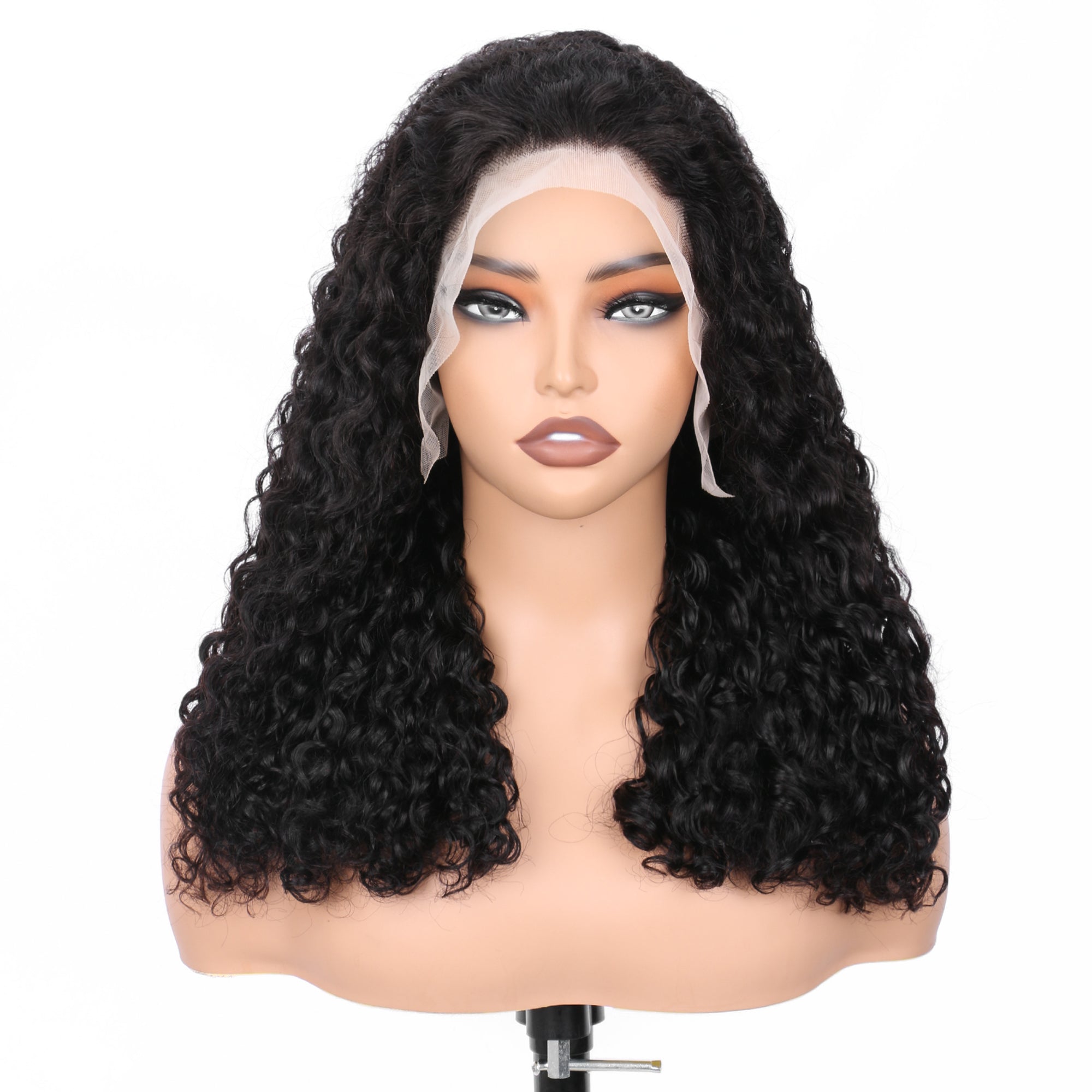 IDHERE New Super Double Drawn Pixie Curly #1B Natural Black 13x4 Lace Frontal Human Hair Wig