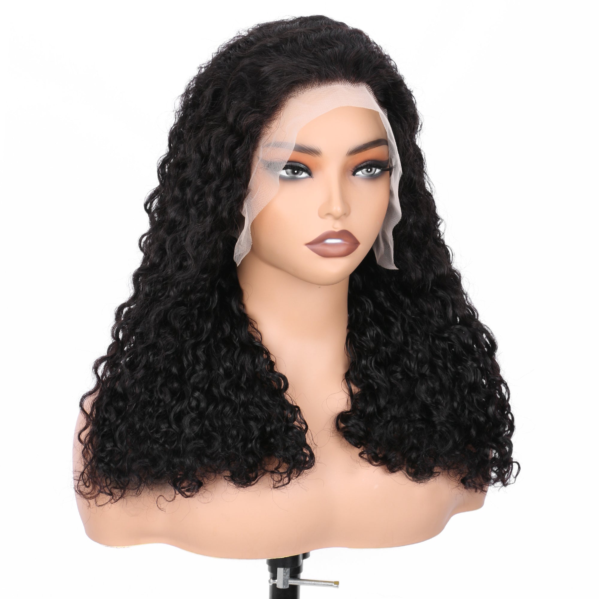 IDHERE New Super Double Drawn Pixie Curly #1B Natural Black 13x4 Lace Frontal Human Hair Wig