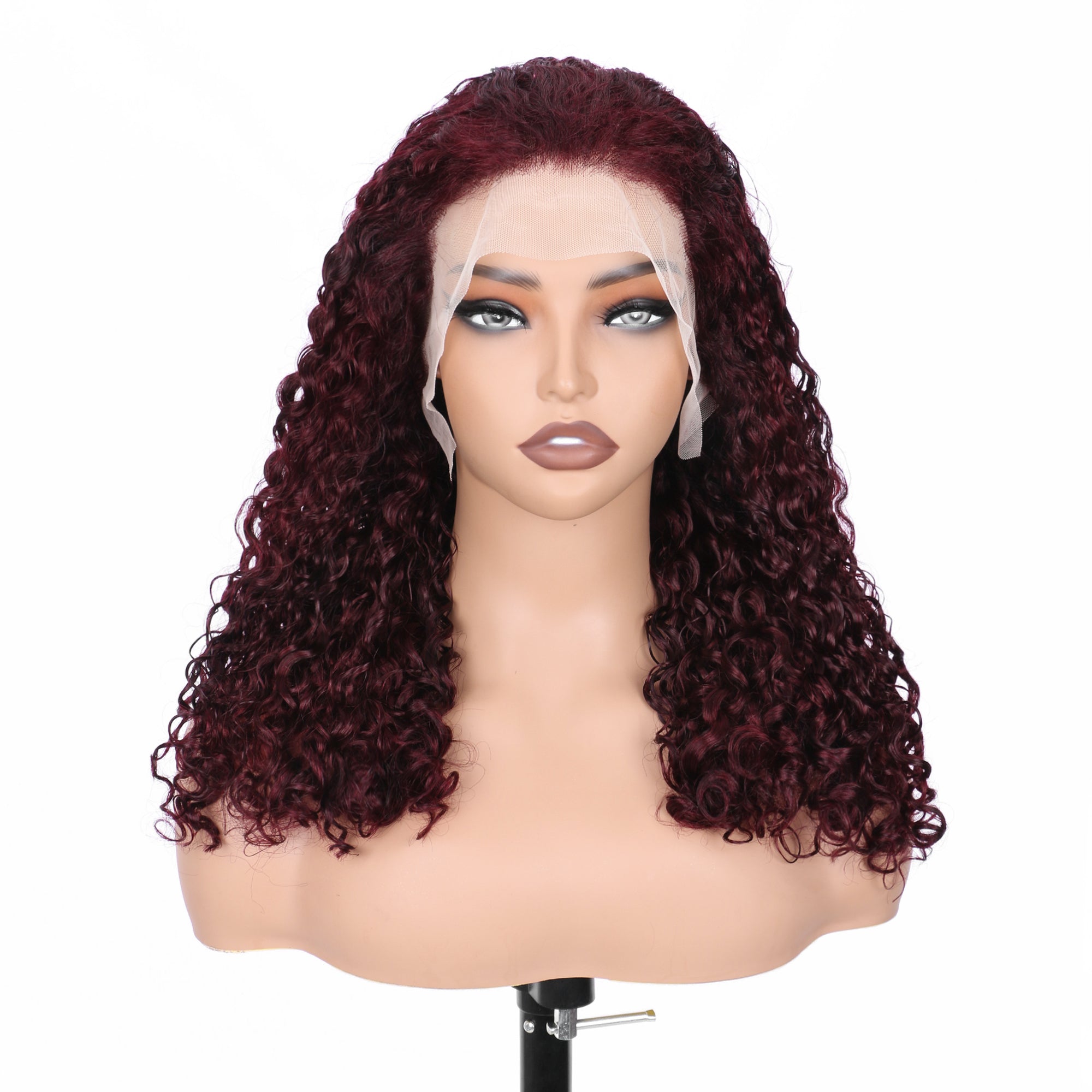 IDHERE New Super Double Drawn Pixie Curly #99j Burgundy 13x4 Lace Frontal Human Hair Wig