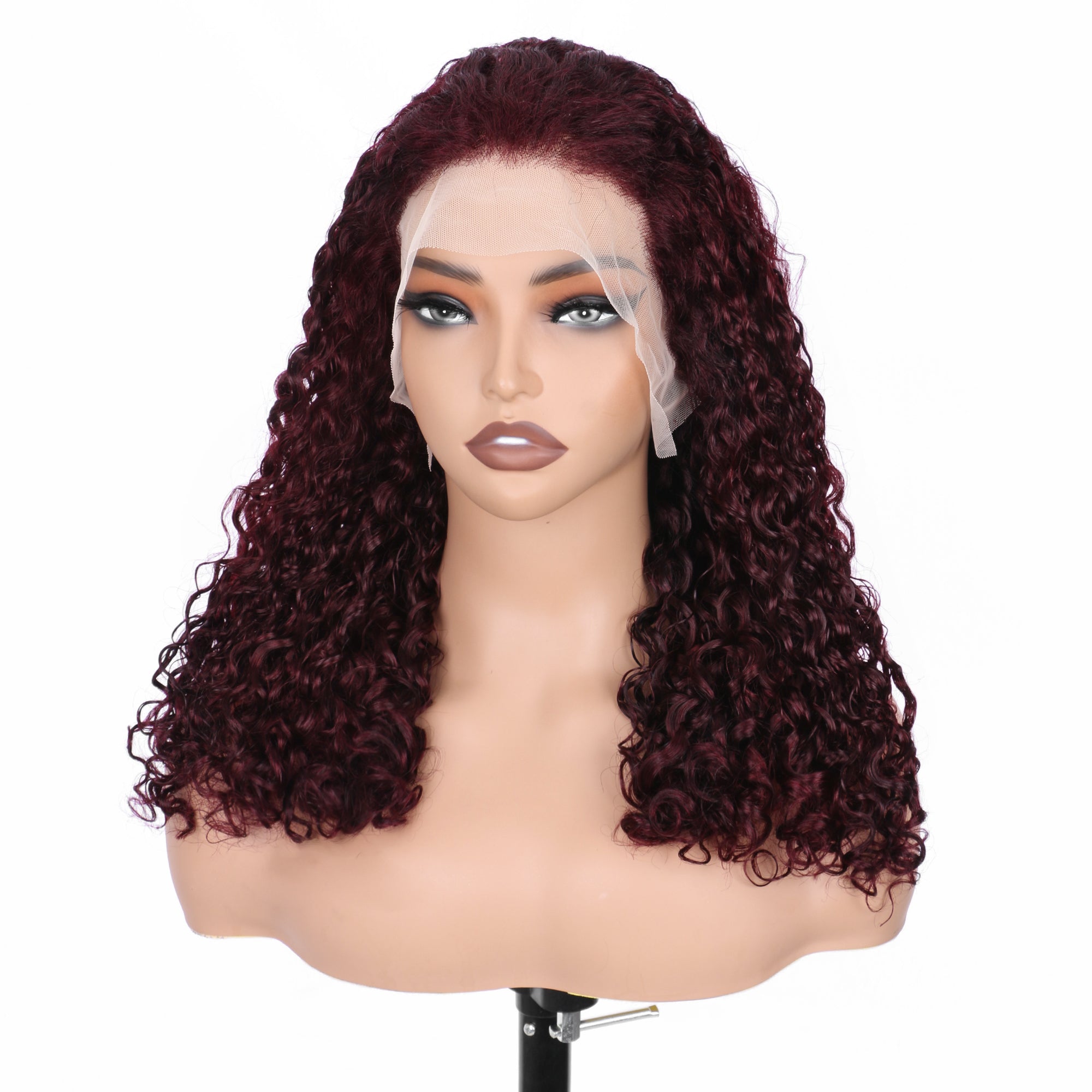 IDHERE New Super Double Drawn Pixie Curly #99j Burgundy 13x4 Lace Frontal Human Hair Wig