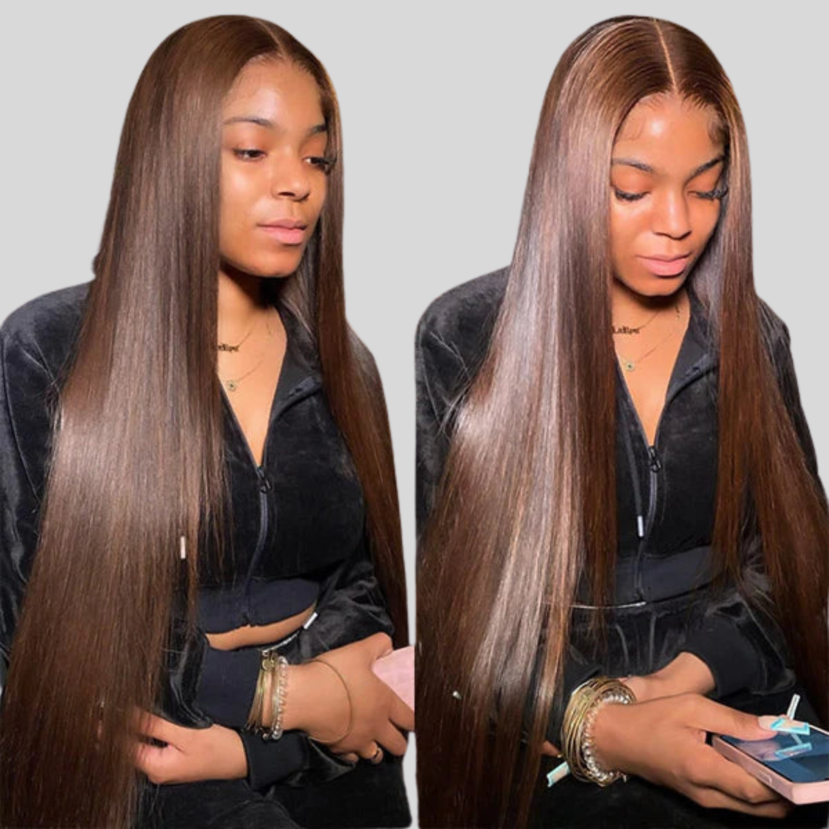 IDHERE 12A Bone Hair Series Chocolate Brown 5x5 Lace Straight One Cut 100% Human Virgin Hair Wig
