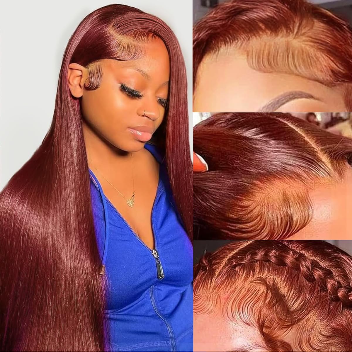 IDHERE Reddish Brown Lace Front Wigs Human Hair Straight 13x4 HD Lace Front Wigs Human Hair Pre Plucked