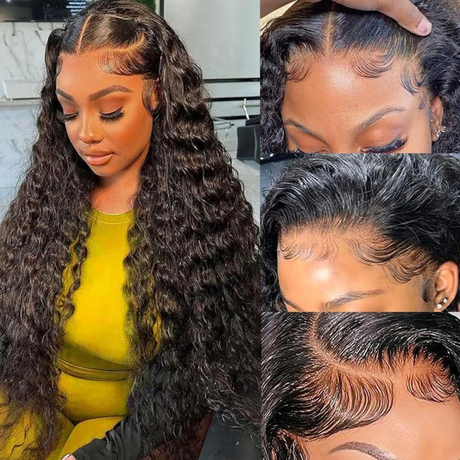 IDHERE Water Wave 13x6 HD Lace Front Wigs Human Hair Pre Plucked With Baby Hair 180% Density Deep Part Curly Wigs