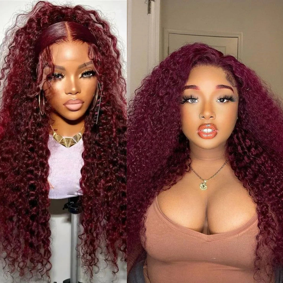 IDHERE 99J Burgundy Wig Human Hair 13x4/13x6 Lace Curly Wig Auburn Deep Wave Human Hair Wigs