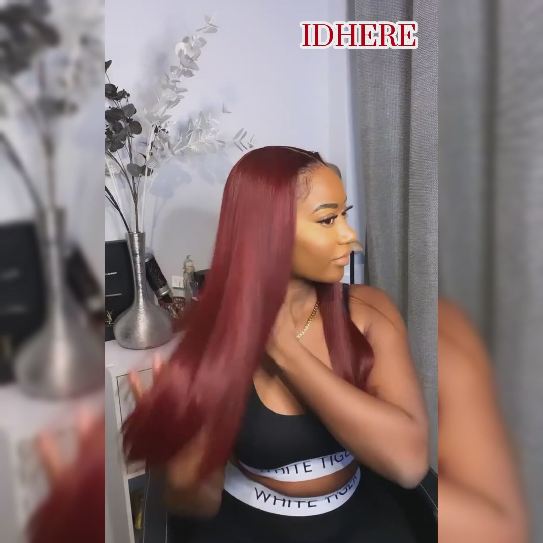 IDHERE 99J Burgundy 13x4 Lace Straight Front Wigs Human Hair